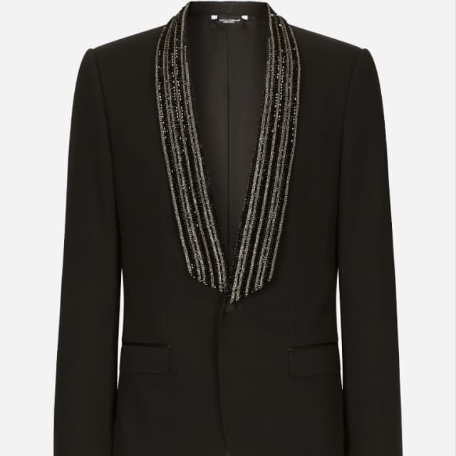 Single-breasted jacket with embroidered shawl collar