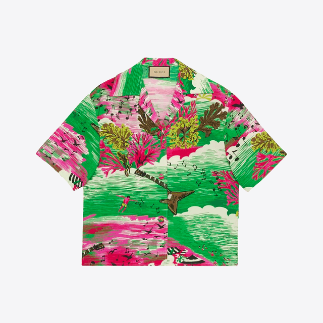 Music Ocean Print Bowling Shirt